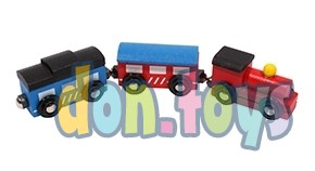 Деревянная игрушка Поезд красный магнитный, 2 вагона, 7 см, арт. ИД-0084, фото 2