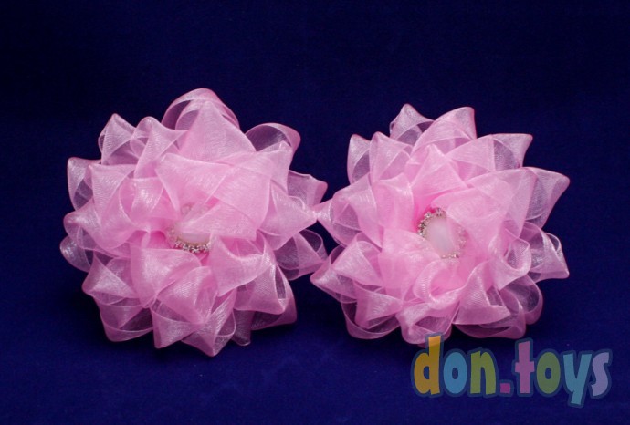 ​Резинки для волос Розовые цветы из органзы с красивой серединкой, фото 7