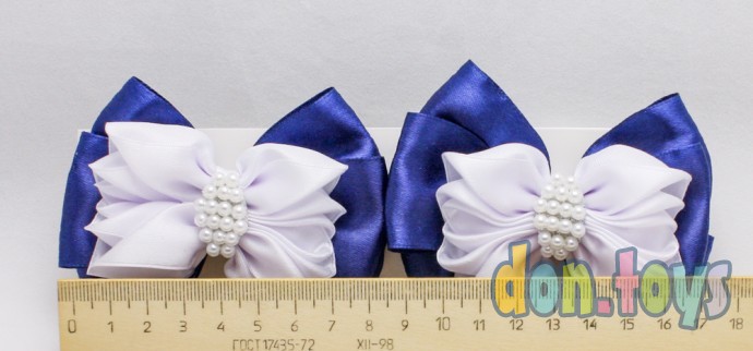 ​Резинки для волос Синий с белым бантик, украшенный бусинами, 2 шт., фото 6