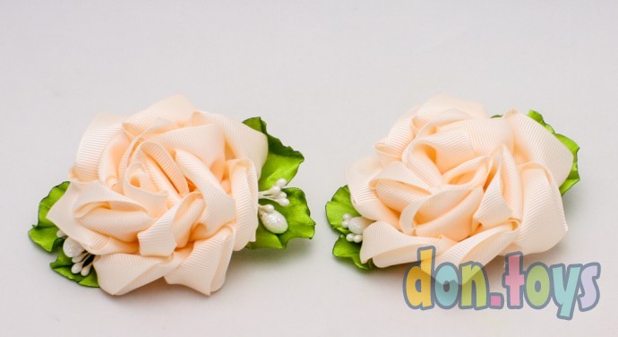 ​Резинки для волос Бледно оранжевые цветы с листиками и капельками, 2 шт., фото 2