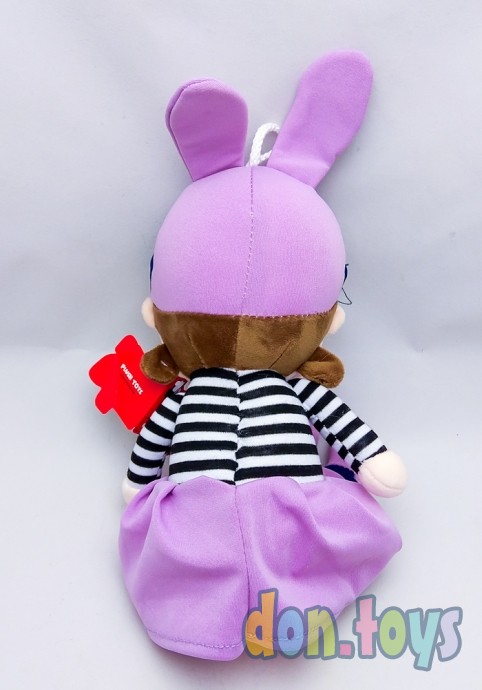 Кукла мягкая в шапочке с ушками, сиреневое платье, фото 2