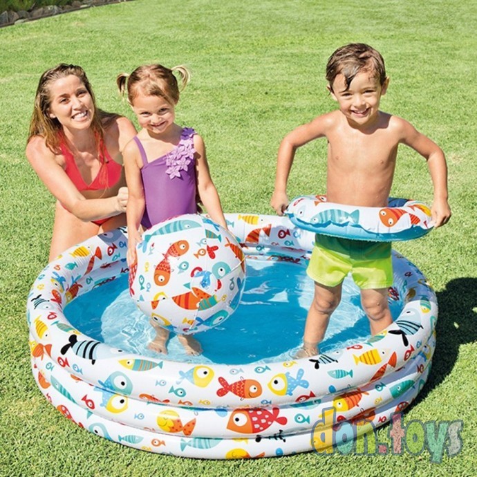 ​Детский надувной бассейн Intex 59469 «Аквариум», 132 х 28 см, с мячом и кругом, фото 2