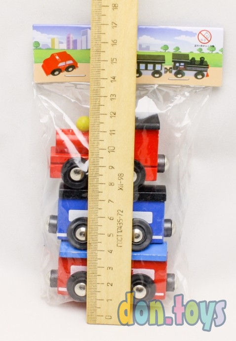 Деревянная игрушка Поезд красный магнитный, 2 вагона, 7 см, арт. ИД-0084, фото 4