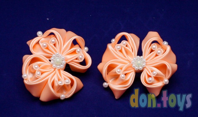 Резиночки для волос Оранжевые цветочки с бусинами с серединкой из бусин, 2 шт., фото 3