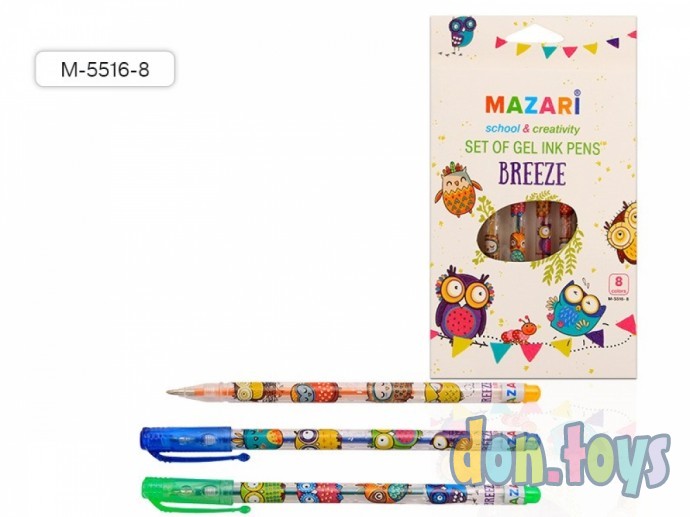 ​Набор гелевых ручек Mazari BREEZE (8 цветов, с блестками, ароматизированные), арт. М-5516-8, фото 2