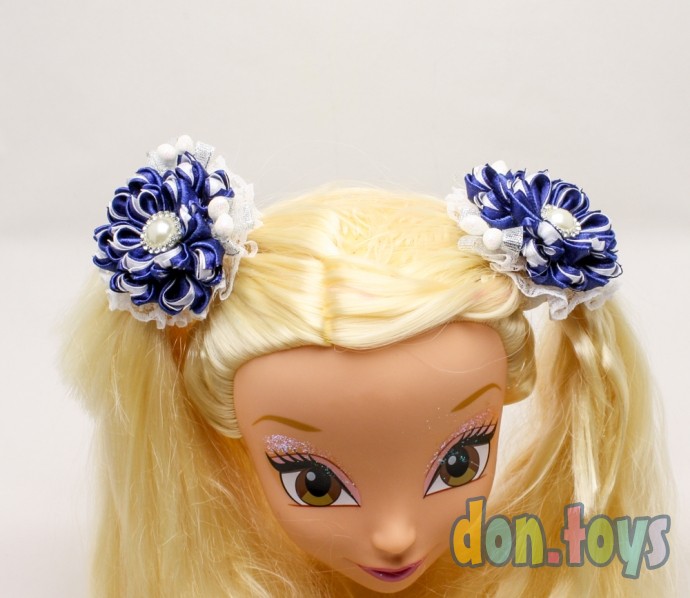 ​Резинки для волос Пышные синие комбинированные цветочки с тычинками, 2 шт., фото 4