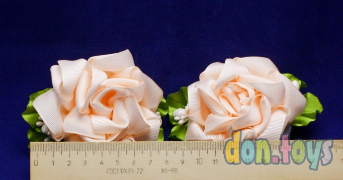 ​Резинки для волос Бледно оранжевые цветы с листиками и капельками, 2 шт., фото 4