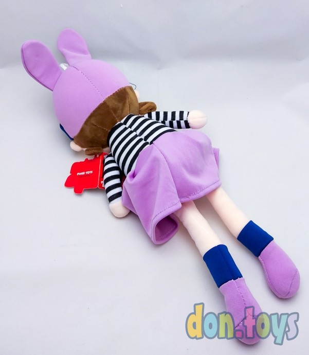Кукла мягкая в шапочке с ушками, сиреневое платье, фото 6