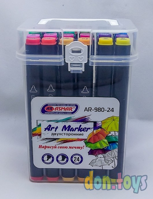 ​Маркеры для скетчинга ART MARKER ASMAR, 24 цв, двусторонние, арт. AR-980-24, фото 2