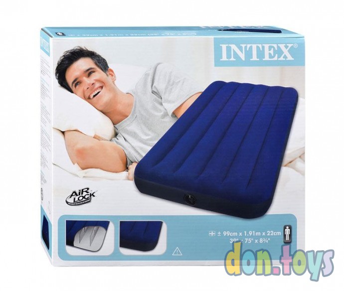 ​Односпальный надувной матрас Intex арт. 68757 Classic Downy Bed, 99 х 191 х 22 см, фото 1
