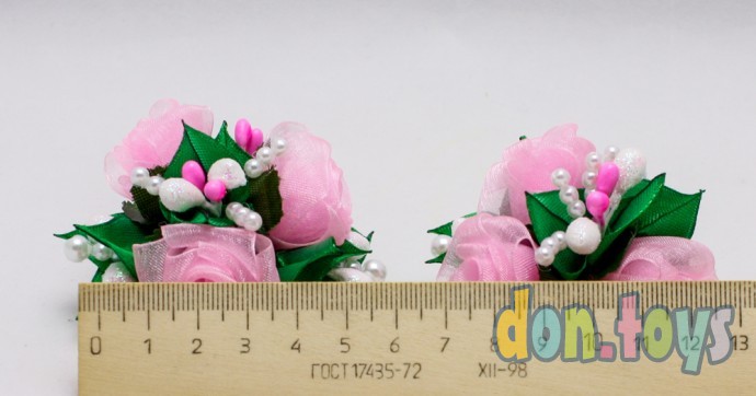 Резинки для волос Букетики из роз с бусинками и капельками, 2 шт., фото 3