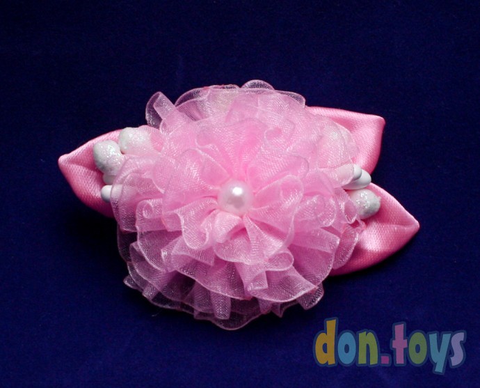 ​Заколка для волос Розовый цветочек из органзы с капельками, фото 4