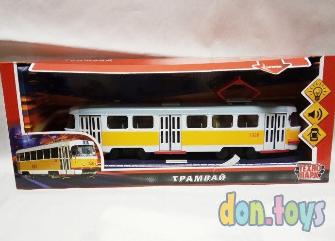 ​Модель пластик «Трамвай», 28 см, открываются двери, цвет жёлтый, световые и звуковые эффекты, арт. , фото 1
