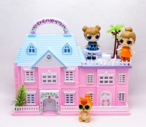 ​Кукольный домик два этажа, две куклы и питомец, арт.553-309