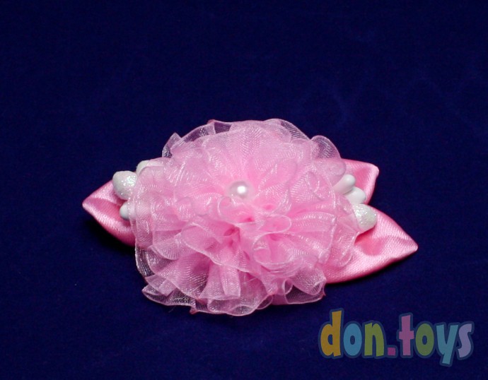 ​Заколка для волос Розовый цветочек из органзы с капельками, фото 5