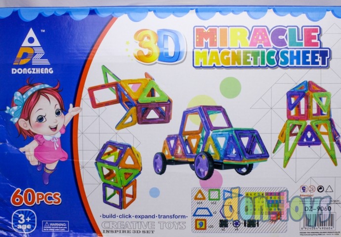​Конструктор магнитный Miracle Vagnetic Sheet 3D, 60 деталей, арт. DZ-9060, фото 5