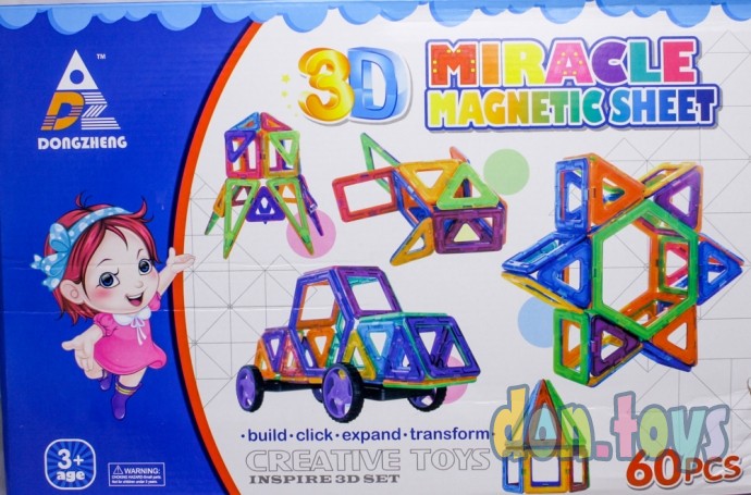 ​Конструктор магнитный Miracle Vagnetic Sheet 3D, 60 деталей, арт. DZ-9060, фото 1
