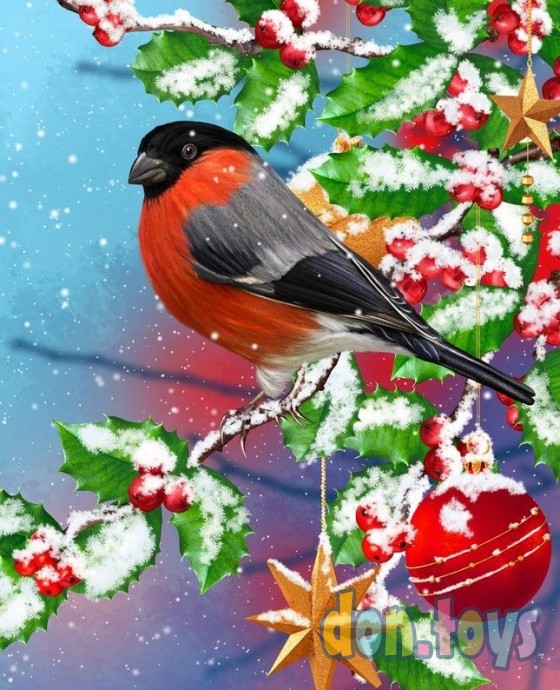 Раскраска по номерам А3, 16 цветов Яркий снегирь на веточке рябины, арт. Р-2329, фото 1