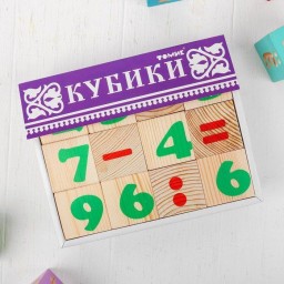 ​Деревянные кубики «Цифры» 12 элементов: 4 × 4 см, Томик, арт. 789422