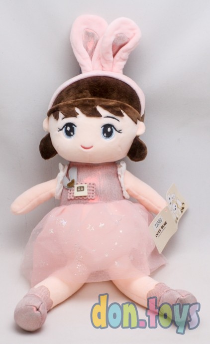 ​Кукла мягкотелая в шапочке с ушками, кремовое платье, фото 1