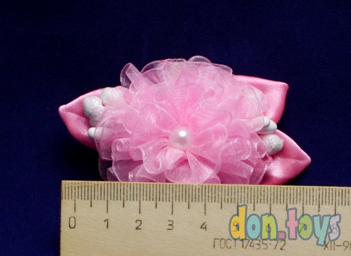 ​Заколка для волос Розовый цветочек из органзы с капельками, фото 3