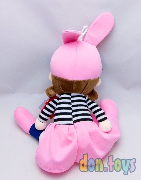 Кукла мягкая в шапочке с ушками, розовое платье, фото 6