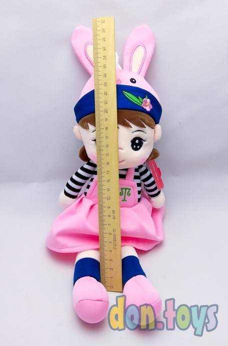 Кукла мягкая в шапочке с ушками, розовое платье, фото 2