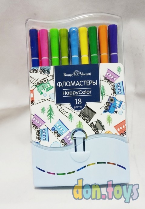 ​Фломастеры 18 цветов HappyColor, на водной основе, в пластиковом пенале, МИКС, арт. 6623840, фото 1