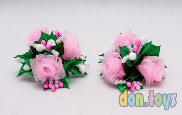 Резинки для волос Букетики из роз с бусинками и капельками, 2 шт., фото 8