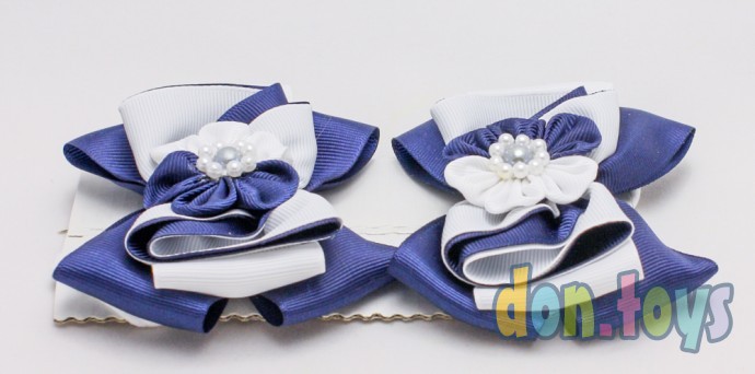 ​Резиночки для волос Бантик сине-белый с цветочком и серединкой, 2 шт., фото 5