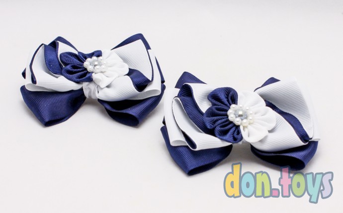​Резиночки для волос Бантик сине-белый с цветочком и серединкой, 2 шт., фото 2