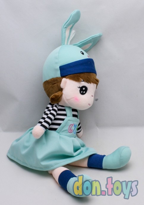 ​Кукла мягкая в шапочке с ушками, сиреневое платье, фото 5