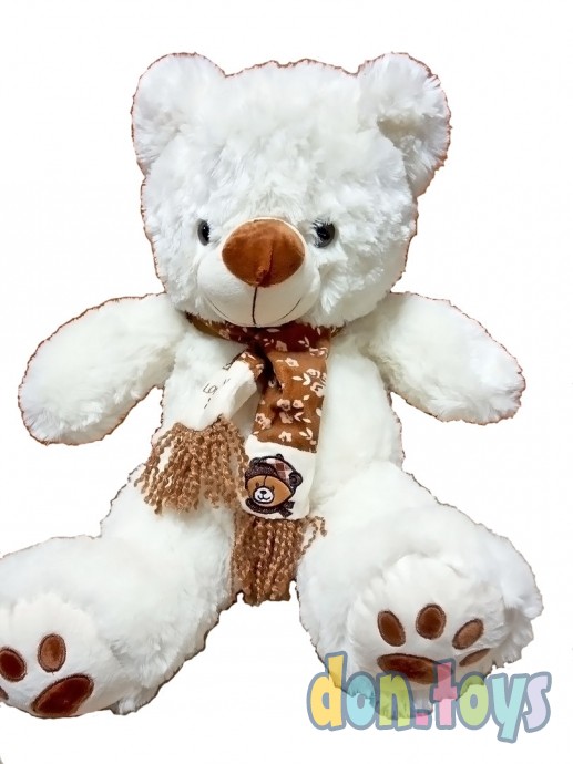 Мягкая игрушка Медведь, молочного цвета в шарфе, 50 см, фото 1