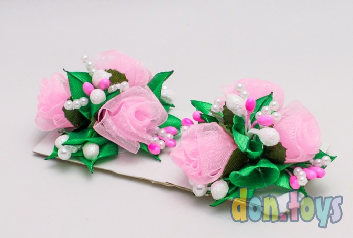 Резинки для волос Букетики из роз с бусинками и капельками, 2 шт., фото 7