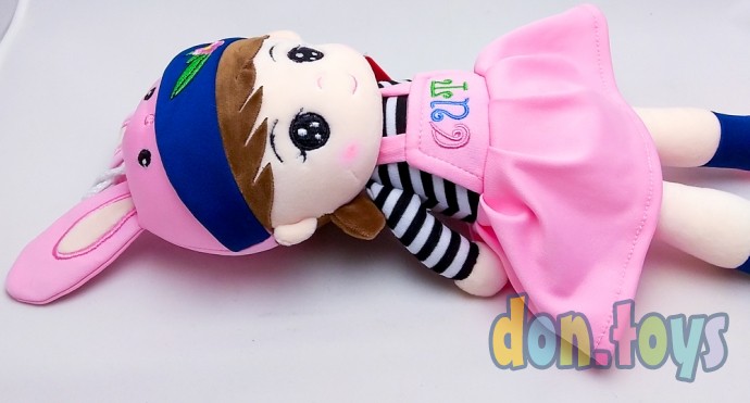 Кукла мягкая в шапочке с ушками, розовое платье, фото 3