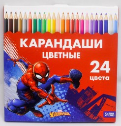 ​Лицензия. Карандаши 24 цвета "Супергерой", заточенные, шестигранные, Человек-паук, арт. 5012644