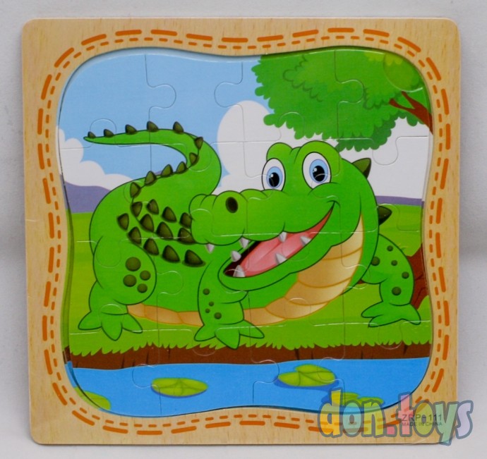 Пазл-рамка деревянная. 15x15 Крокодил (16 деталей), арт. G125, фото 1
