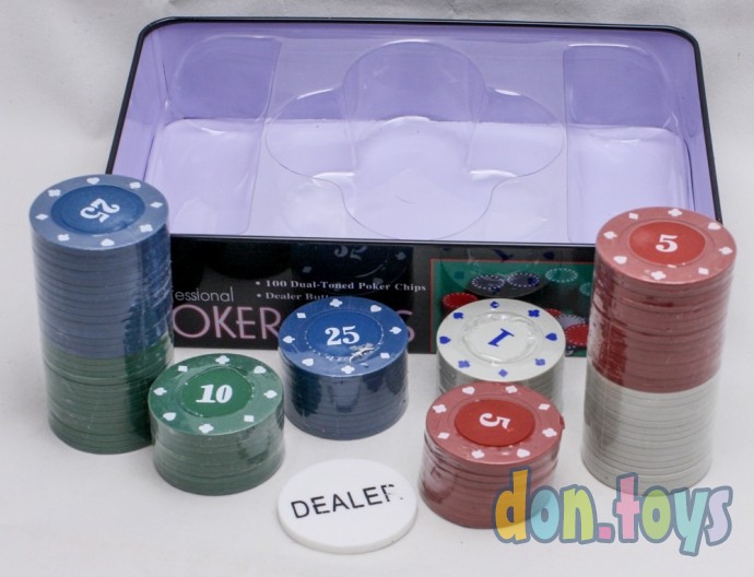 "Набор для покера Poker chips в металлическом футляре, 100 фишек" ИН-3727, фото 5