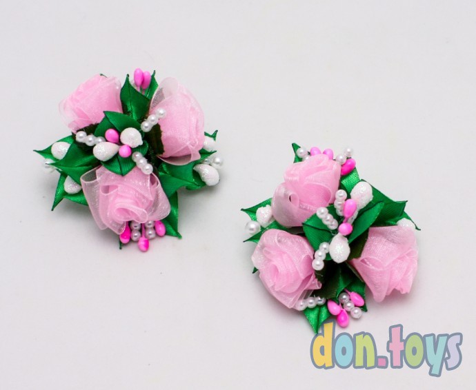 Резинки для волос Букетики из роз с бусинками и капельками, 2 шт., фото 1