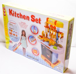 ​Детская игровая кухня, 3 в 1 арт. LY202, 27 предметов, в чемоданчике, с продуктами, свет, звук