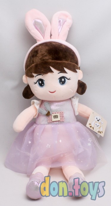 ​Кукла мягкотелая в шапочке с ушками, сиреневое платье, фото 1