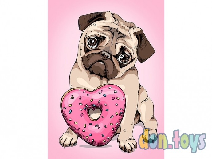 ​Холст с красками 22х30 по номерам Маленький щеночек с пончиком, арт. ХК-8717, фото 3