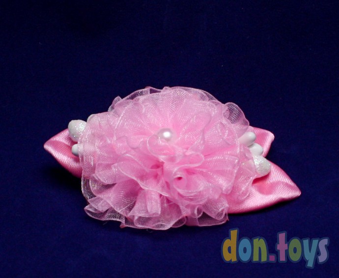 ​Заколка для волос Розовый цветочек из органзы с капельками, фото 2