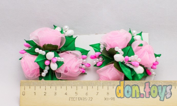 Резинки для волос Букетики из роз с бусинками и капельками, 2 шт., фото 6