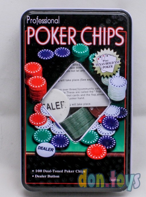 "Набор для покера Poker chips в металлическом футляре, 100 фишек" ИН-3727, фото 1