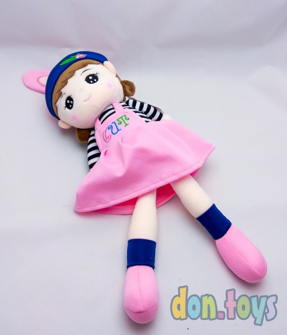 Кукла мягкая в шапочке с ушками, розовое платье, фото 4