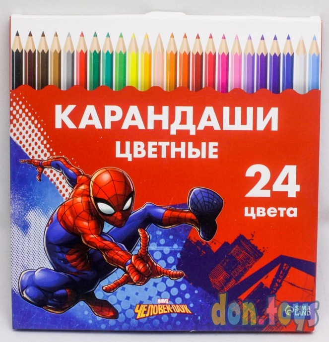 ​Лицензия. Карандаши 24 цвета "Супергерой", заточенные, шестигранные, Человек-паук, арт. 5012644, фото 1