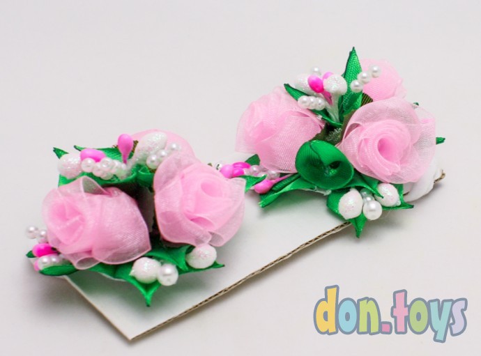 Резинки для волос Букетики из роз с бусинками и капельками, 2 шт., фото 4