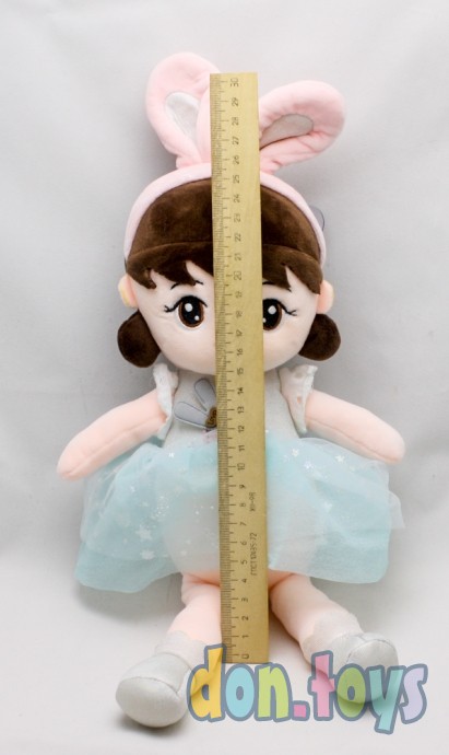​Кукла мягкотелая в шапочке с ушками, бирюзовое платье, фото 3