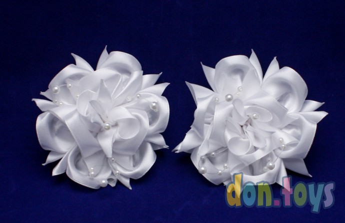 Резинки для волос большие Белые цветы с нитью из бусин, фото 3